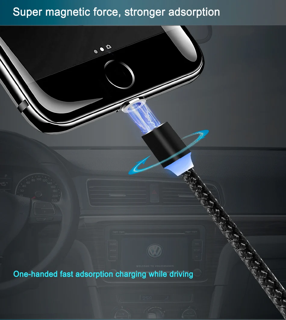 Зарядное устройство, магнитный светодиодный провод, шнур для iPhone, Micro usb type C, для samsung Galaxy A30, A50, A70, huawei, Android, 3 в 1, быстрая зарядка