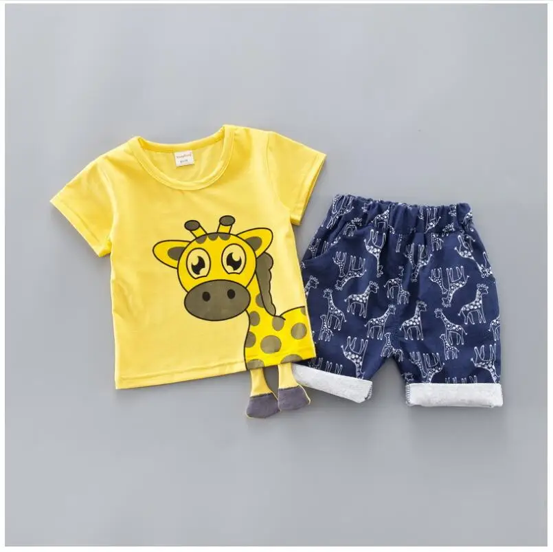 2019 Summer New Baby Boy Girls Clothing Sets Infant Toddler Clothes Suits Giraffe T Shirt Shorts Kids Children | Детская одежда и