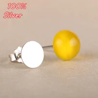 100 925 sterling silver color ear nail 3mm to insert 5mm amber turquoise ear nail empty to 7mm