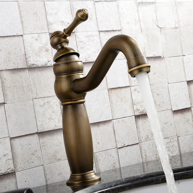 Смесители для раковины в ванную комнату античная латунь цвет одно отверстие