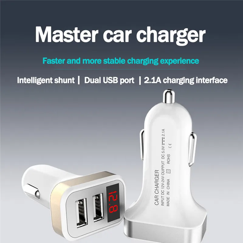 Автомобильное зарядное устройство мини-дисплей напряжения и тока 2USB 2 1 A