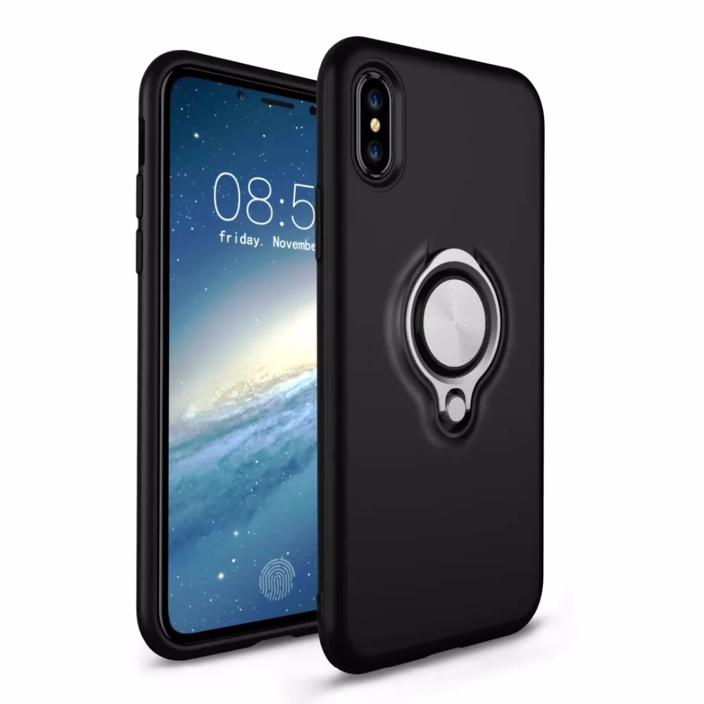 For iPhone X Case Luxury Car Holder Stand Magnetic Suction Finger Ring PC+TPU Armor Shockproof Phone Cover |