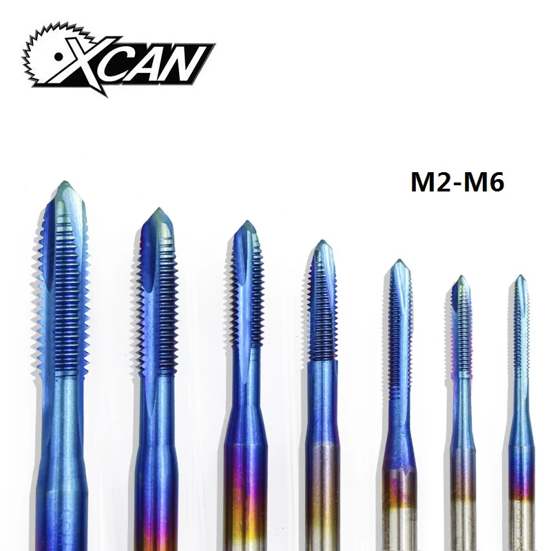 XCAN 1 шт. M2-M6 нано с синим покрытием резьбовой кран высокоскоростной стальной винт кран прямой хвостовик кран сверло