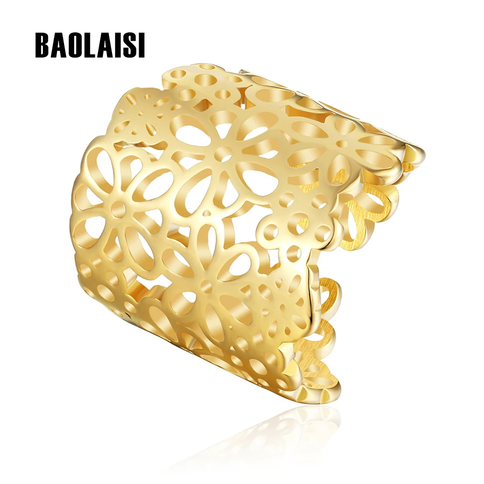 

BAOLAISI Flowers Butterfly Big Rings For Women 316L Stainless Steel Gold-Color Jewelry Fashion Ring Wedding Rings Anniversary