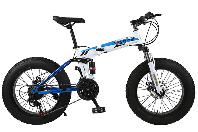 KUBEEN складной велосипед для снега MTB 2" 7 21 24 27 скорость двойной диск горный Fat велосипедная Подвеска стальная рама 4" Шины алюминиевые колеса - Цвет: white blue