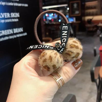 Leopard Ball Lt Brow Модные женские аксессуары для волос леопардовая квадратная круглая Геометрическая высокая эластичная резинка для волос Радужный жемчуг стразы головной убор - Цвет: Leopard Ball Lt Brow
