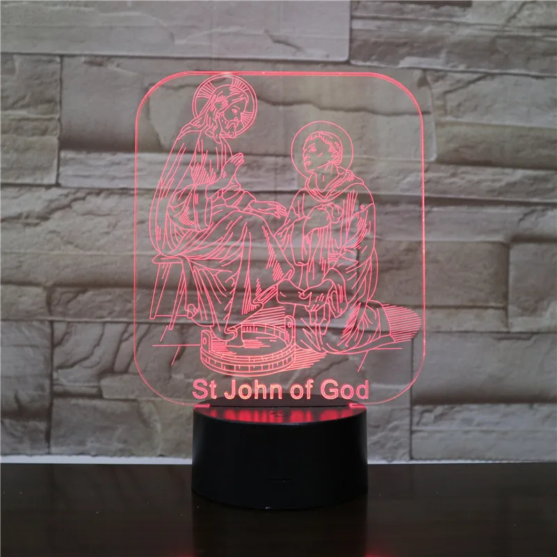 Сент-Джон Бог 3D акриловый светодиодный Ночные огни Иллюзия Home Decor оптические