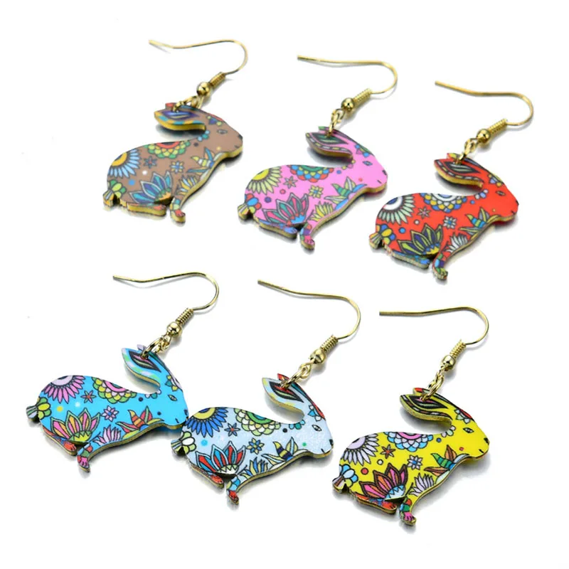 

Fashion Cute Rabbit Hook Earrings New Bunny Manufacturers Custom Painted Animal Acrylic Jewelry European Trendy Fashion E10186