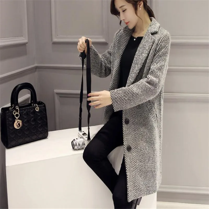 

Nice New Women Coat Suit Collar Woolen Coat Slim Long cocoon-style Woolen Coat Female South Korea