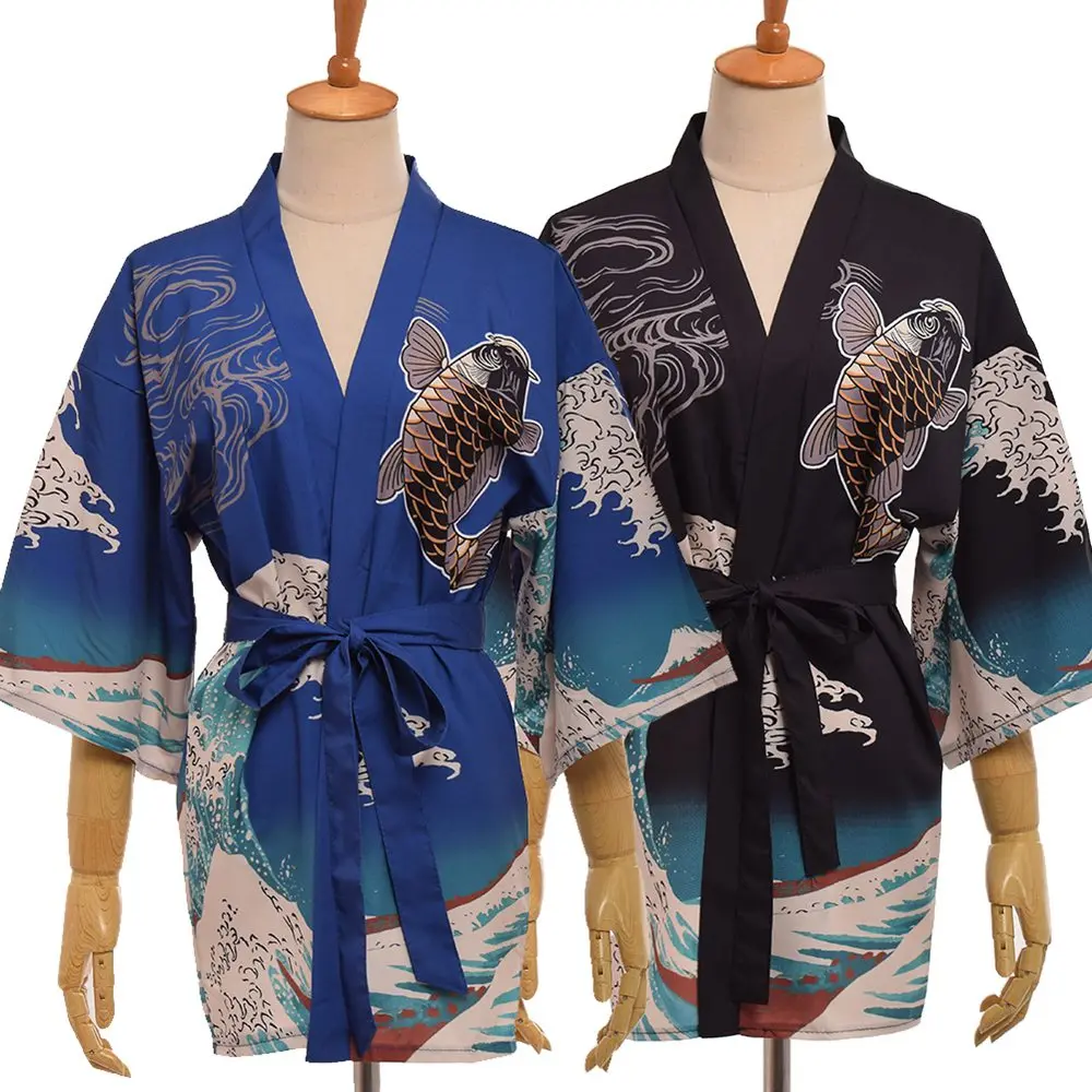 Рубашка кимоно в стиле Харадзюку с принтом морской волны|loose shirt|kimono topprint kimono |