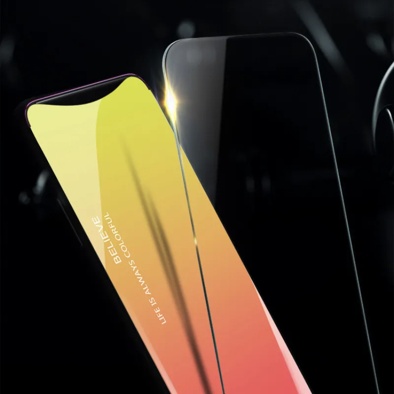 SYCASE Letter Gradient Tempered Glass phone case For OPPO Find X cute rainbow Aurora back cover shell |