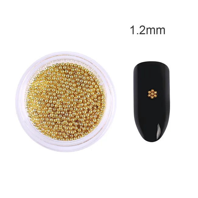 Gold 1.2mm 0,8 мм 3D металлические микро бусы из нержавеющей стали дизайн ногтей многоразмерные бусины для ногтей розовый Золотой Серебряный ноготь бусины украшения шпильки - Цвет: Gold 1.2mm
