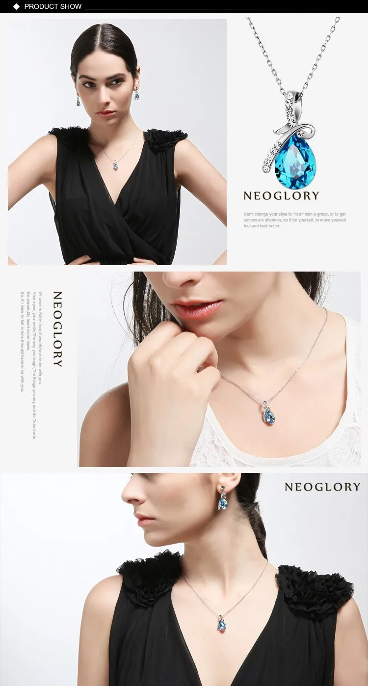 Neoglory, австрийские кристаллы и чешские Стразы, подвеска, длинное ожерелье для леди, в форме капли воды, элегантное классическое ювелирное изделие, подарок