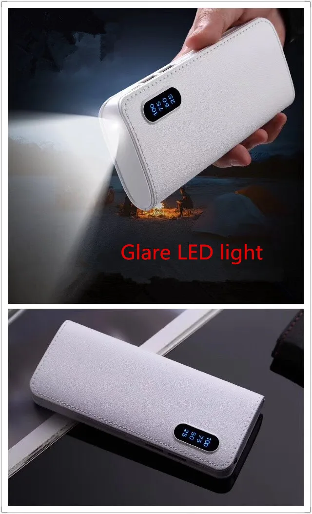Power Bank 10000 mAh кожаный двойной USB Мобильный мощный светодиодный фонарик мощная