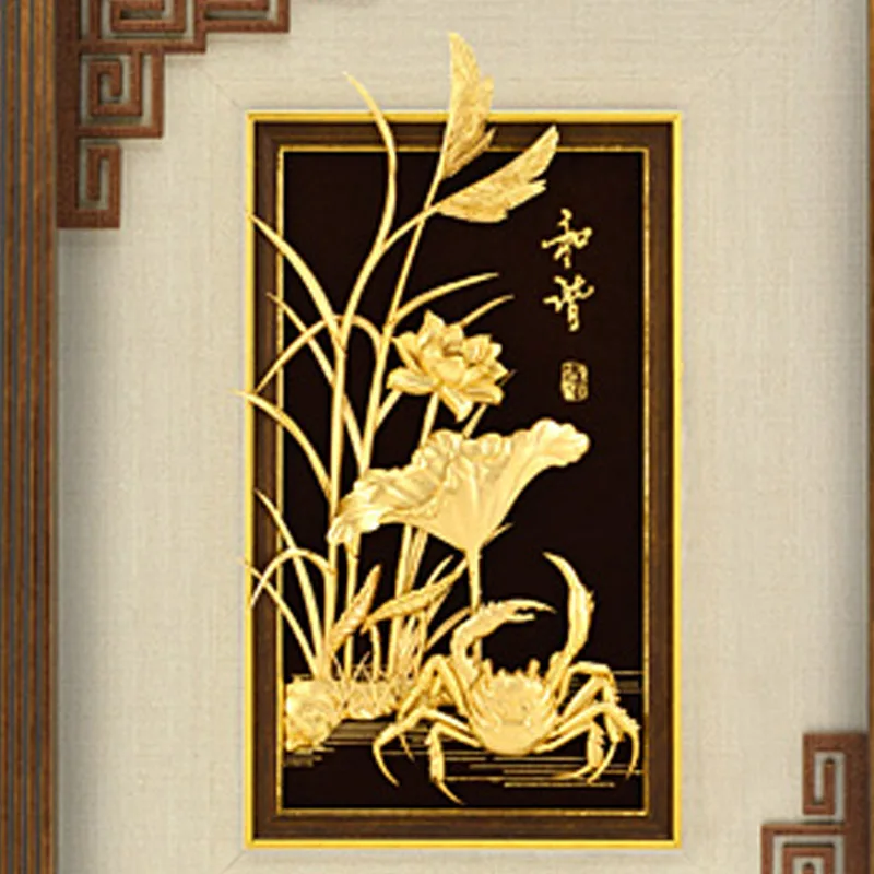 

3D Plant Chinese Painting pictures 24K Gold Leaf painting Poster Wall art pictures for Living room Home Hotel decoration Crafts