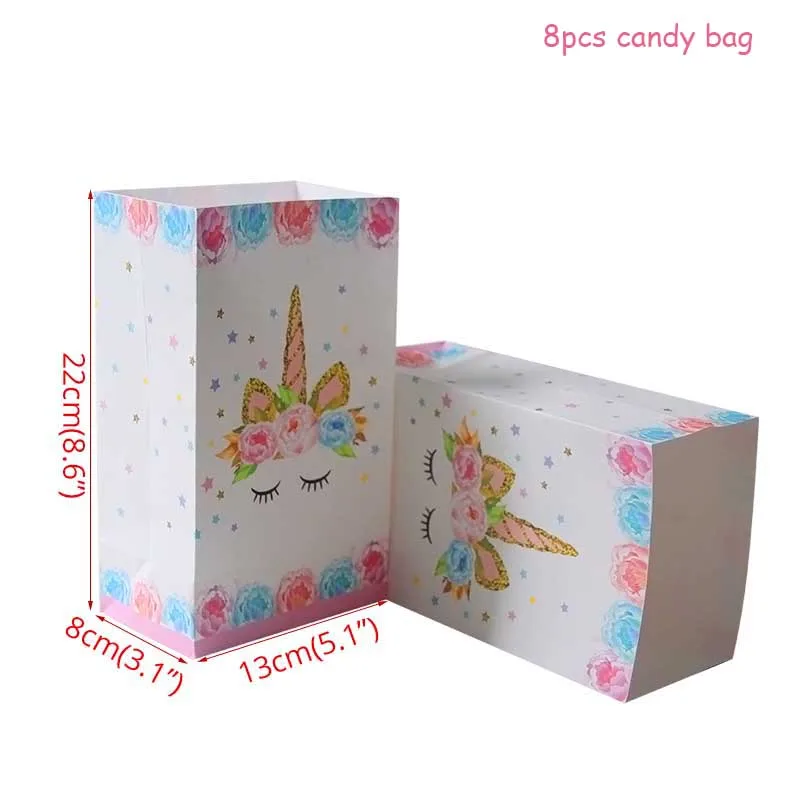 8pcs candy bag 1 комплект День рождения украшение в виде радужного единорога 3-х уровневая Бумага подставка для свадебного торта Baby Shower Единорог вечерние держатель Подставка для кексов расходные материалы - Цвет: 8pcs candy bag