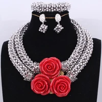 dubai jewelry set nigerian red coral flowers beads necklace jewelry for brides women costume jewellery set african new