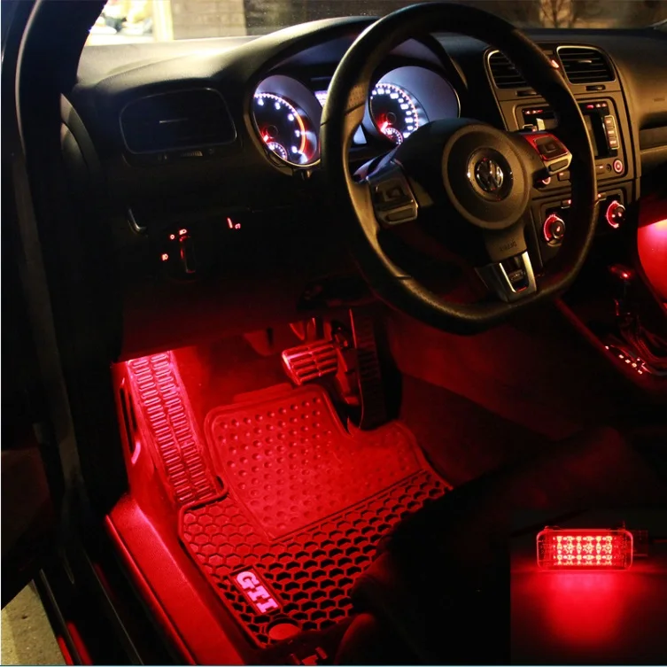 RED 2 шт. водить автомобиль ног путь светильник для Audi A3 A4 A5 A6 Volkswagen Golf 4/5/6 Шкода Октавия фабия белого, синего, красного цветов - Испускаемый цвет: RED