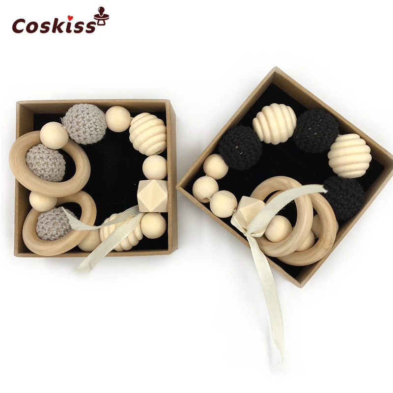 

Crochet Beads Gum Wood Ring Spiral Beads Handmade Organic Natural Wood Beads Wooden Baby Toys Children Wooden Tooth Gum Bracelet