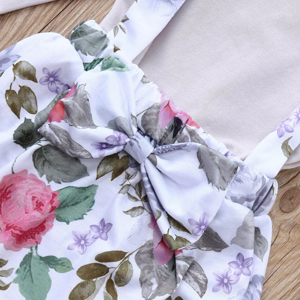 Длинный комбинезон для новорожденных девочек + платье с цветами повязка на