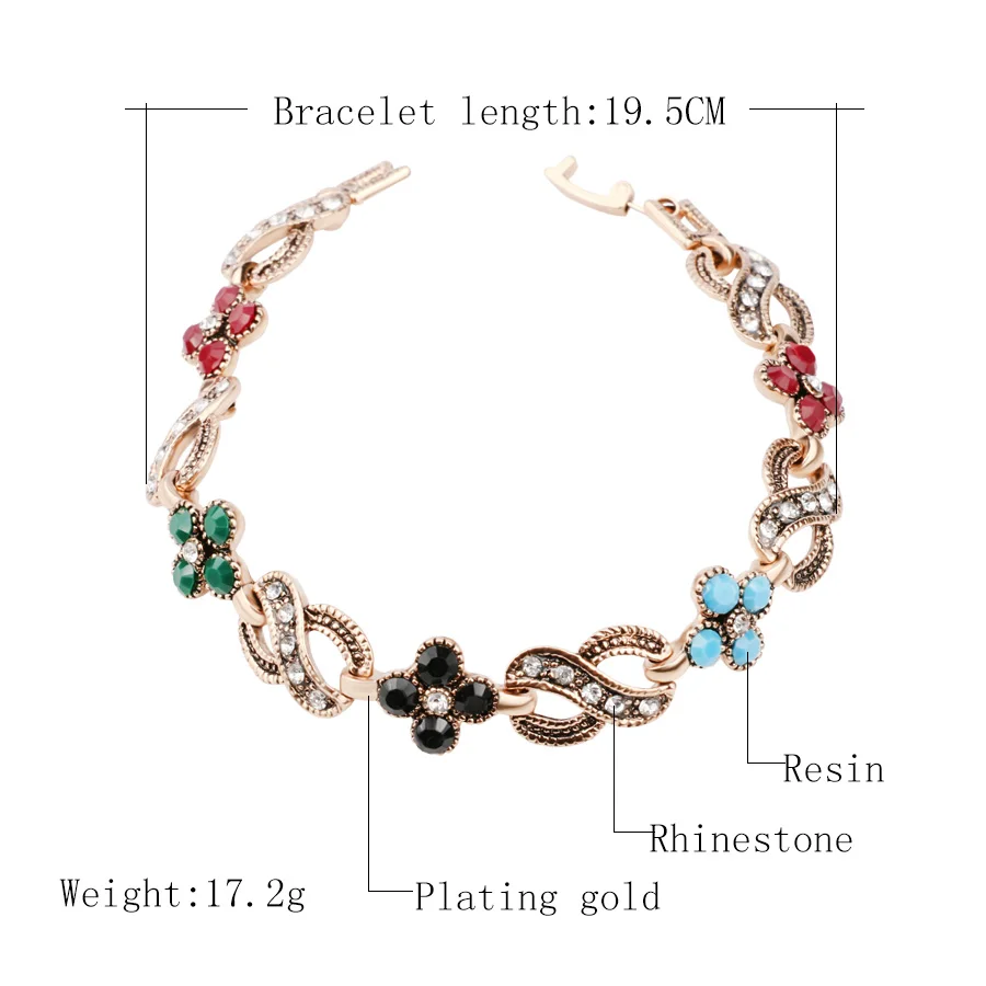 Unique Vintage Jewelry Color Gold Clover Colorful Resin Bohemia Bracelet For Women Mosaic White Crystal Gift | Украшения и