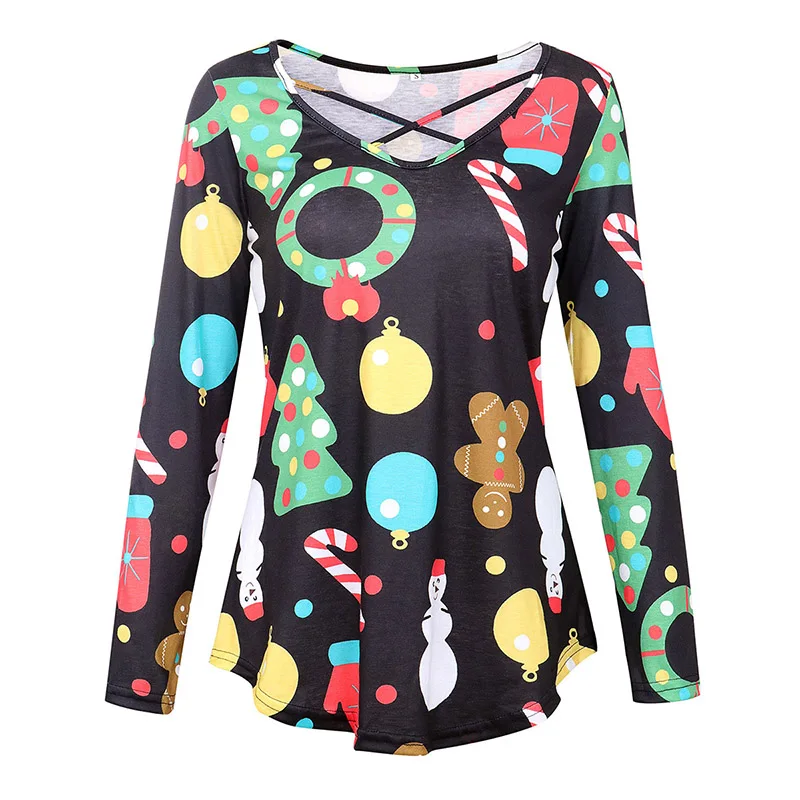 JSMYGS 2018 Christmas T-shirt Women Long Sleeve Tees Female Snowman Print Slim T Shirts Fashion Casual Pullover Tops | Женская одежда