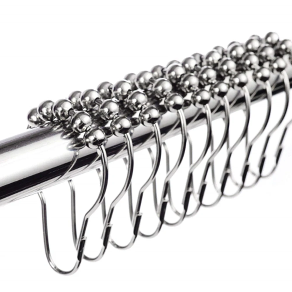 Металлические двойные скользящие крючки для ванной комнаты 12 шт. универсальные