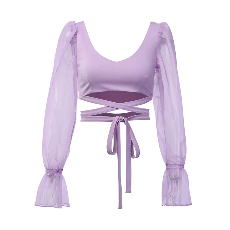 purple Fannathis, пышные Топы с длинным рукавом и v-образным вырезом, сексуальные кружевные облегающие фиолетовые облегающие футболки принцессы, винтажные милые женские топы - Цвет: purple