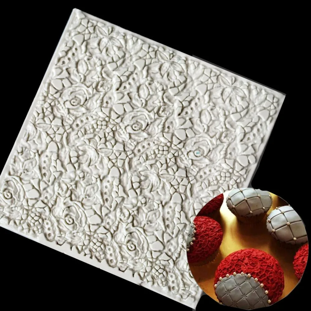 Винтажная роза Дизайн коврик цветок кружева помадка торт силиконовые формы кекс