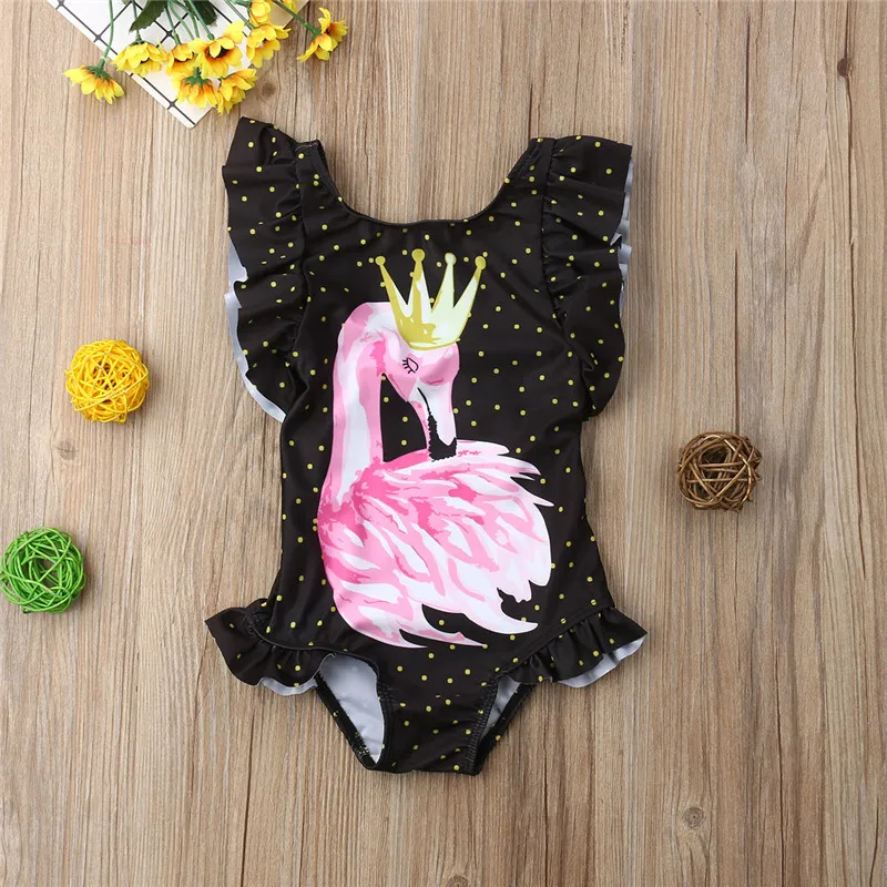 

ICOSTUMES Toddler kids Flamingo print Cute swimwear bikinis 2019 ruffles One piece bathing costume swimsuits sport Baby Girls