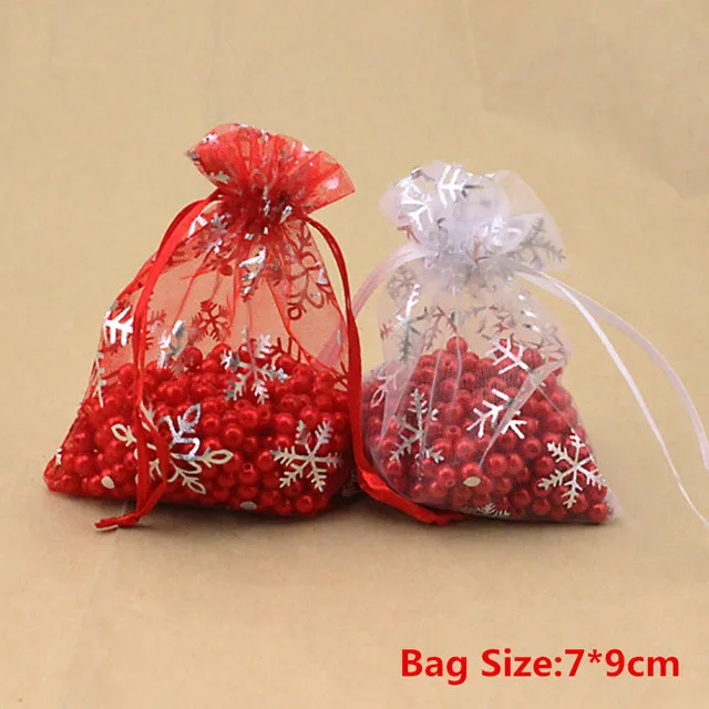 7x9cm LOULEUR 25 шт./упак. 9X12 см с серебристыми снежинками для упаковки ювелирных изделий, Drawable мешочек из органзы на Рождество свадебный подарок сумки мешки посылка - Цвет: 7x9cm