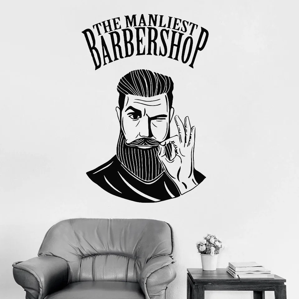 

Modern Wallpaper Men Barbershop Design Portrait Wall Stickers Window Decal Boys Salon Vinyl Wall Home Decoration WL07