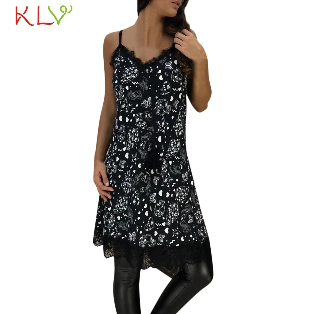 Женское кружевное платье с принтом летнее повседневное пляжное мини черного