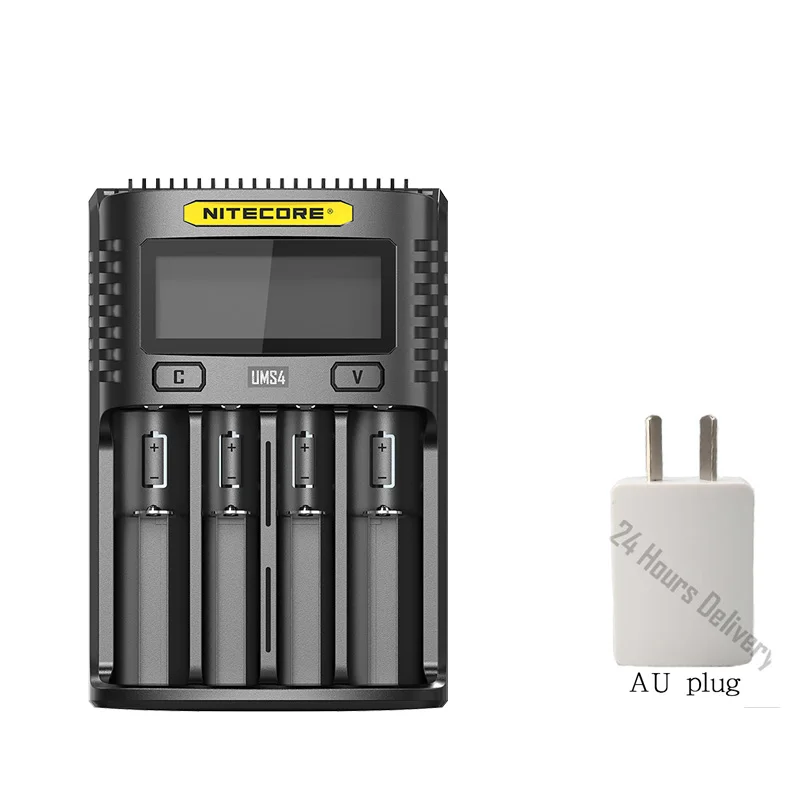 NITECORE UMS4 автоматическое универсальное быстрое зарядное устройство 3A интеллектуальное зарядное устройство с двумя слотами USB ЖК-дисплей литий-ионный аккумулятор IMR 18650 21700 - Цвет: UMS4 AU plug