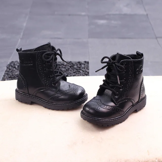 

KIDS 2021 Spring / Winter Toddler Genuine Leather Martin Boot Baby Girl Kid Boy Lace-Up Children Fashion Leather Black Booties