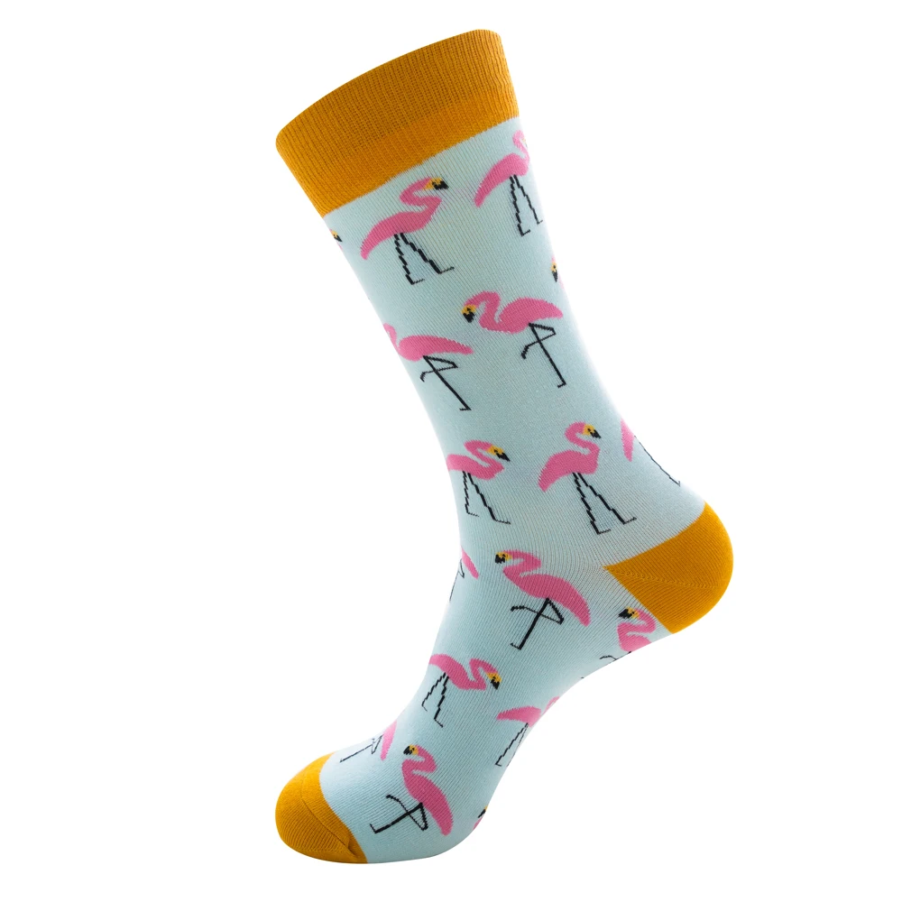 Unisex 5 Pairs Colorful Flamingo Combed Cotton Socks Fashion Autumn Happy Men's Long Socks Dress Party Wedding Funny Crew Socks