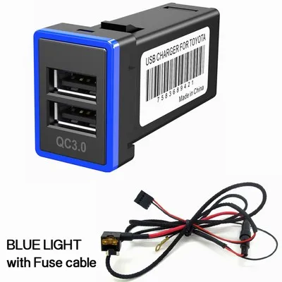 blue fuse cable 12 В двойной USB Автомобильное зарядное устройство QC3.0 светодиодный вольтметр адаптер питания с цифровым дисплеем напряжения для Toyota COROLLA Lewin RAV4 CAMRY eiz - Название цвета: blue fuse cable