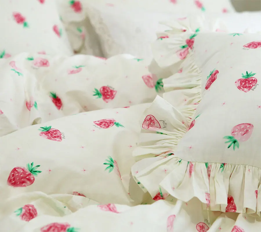 Cartoon cute strawberry bedding set girl twin full queen king cotton single double home textile bedspread pillowcase quilt cover | Дом и сад