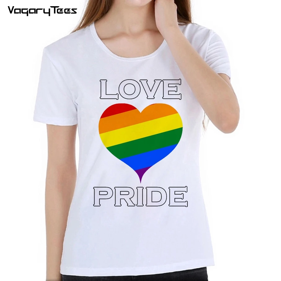 Летняя стильная модная футболка с надписью Love PRIDE разноцветная радужным сердцем