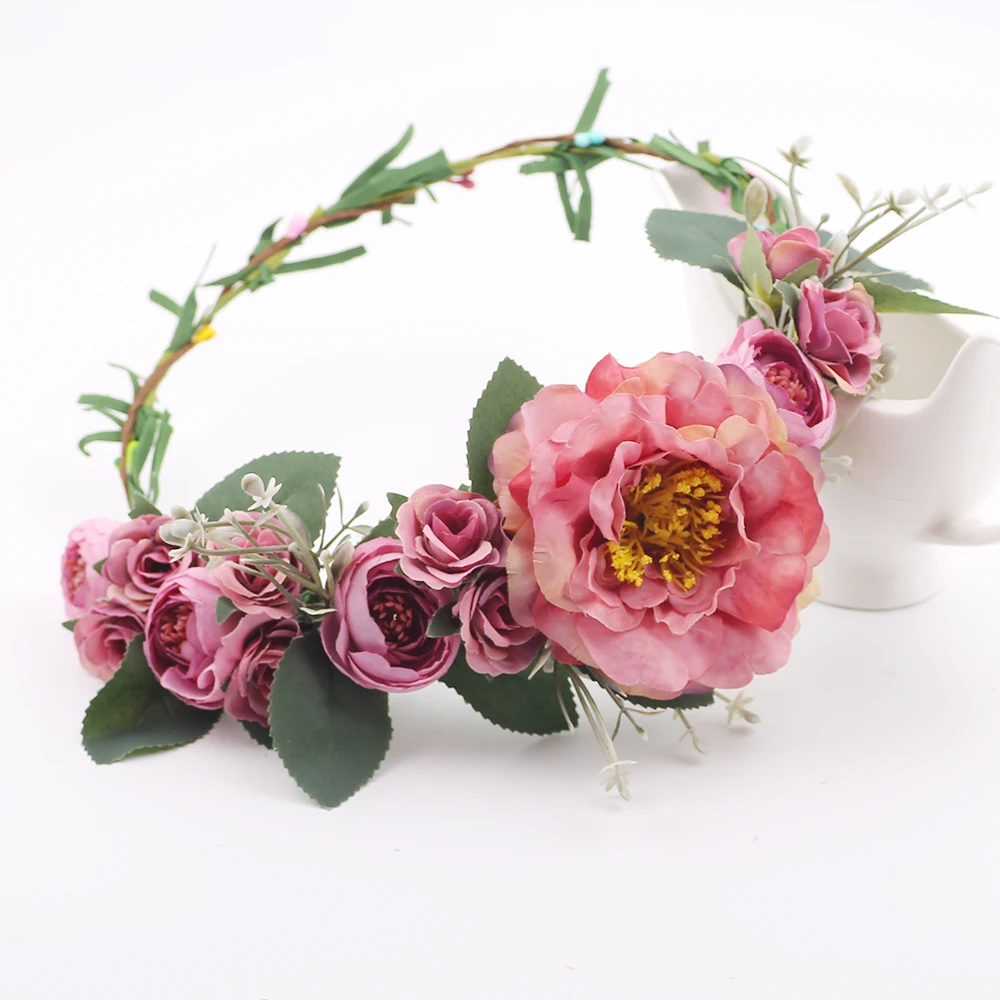 Bride Floral Garland Bohemian Flowers Hair Accessories for women Gum Female Fabric flower wedding headband |