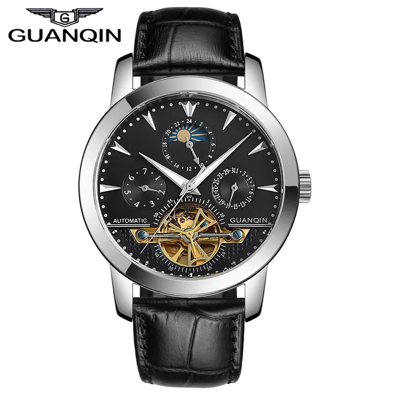 Оригинал GUANQIN Автоматические Механические Tourbillon Часы Мужчины Кожаный Ремешок
