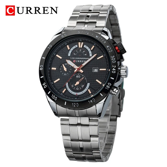 Silver Gold CURREN полностью стальные мужские часы с хронографом, Топ бренд, роскошные мужские военные спортивные наручные часы, водонепроницаемые кварцевые часы для мужчин reloj - Цвет: Silver Gold
