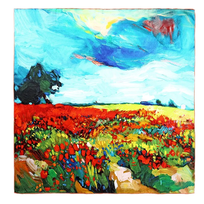 Платок для девочек шелковый шарф 88 см платок в западном стиле цветочный с