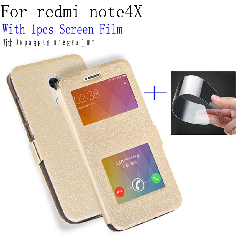 

Чехол для телефона xiaomi redmi note 4X, 2 шт., кожаный чехол с открытым окошком для xiaomi redmi note 4X, откидной Чехол, задняя крышка
