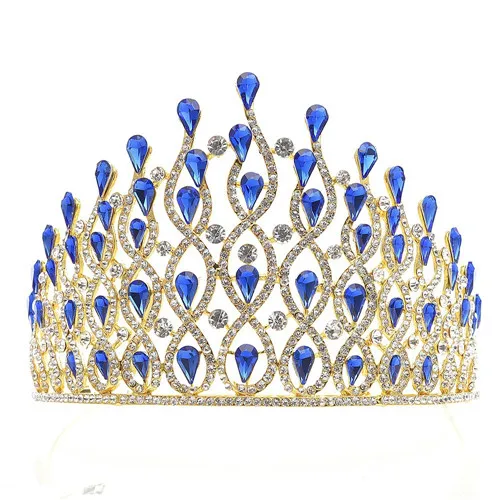 blue gold DIEZI барокко Роскошная свадебная корона для женщин Великолепная 4 цвета Хрустальная Свадебная Корона-тиара повязки для волос аксессуары - Окраска металла: blue gold
