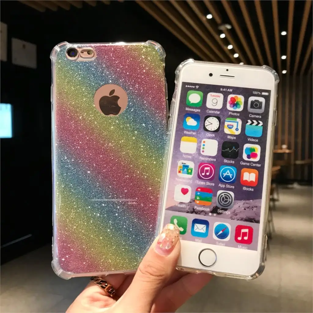 Блеск 2 в 1 AntiKnock Радужный чехол для iPhone 7 SE 6s 6 8 Plus X XR XS MAX XiaoMi A2 Lite A1 5S RedMi 6A S2 5 5A 4A TPU