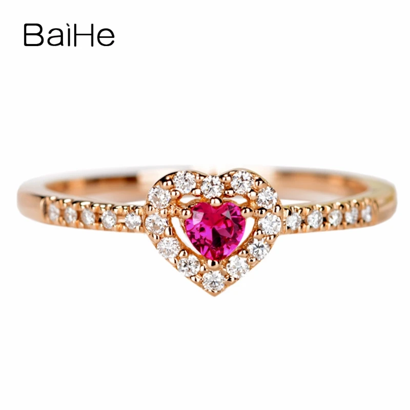 BAIHE однотонное 14K розовое золото натуральный рубин обручальное кольцо с