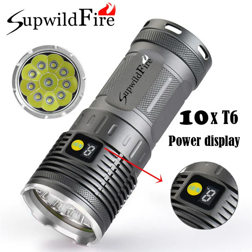 Высококачественный светодиодный фонарик Supwildfire 30000LM 10 x XM L T6 с цифровым дисплеем и