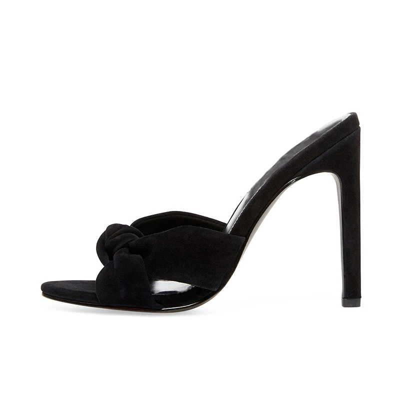 Мюли женские на высоком каблуке с открытым носком сандалии цвета хаки узлом