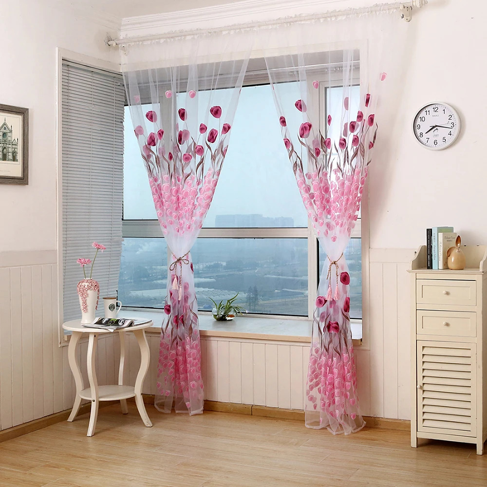 Цветочный принт 1 панель пион отвесный занавес тюль оконные обработки вуаль